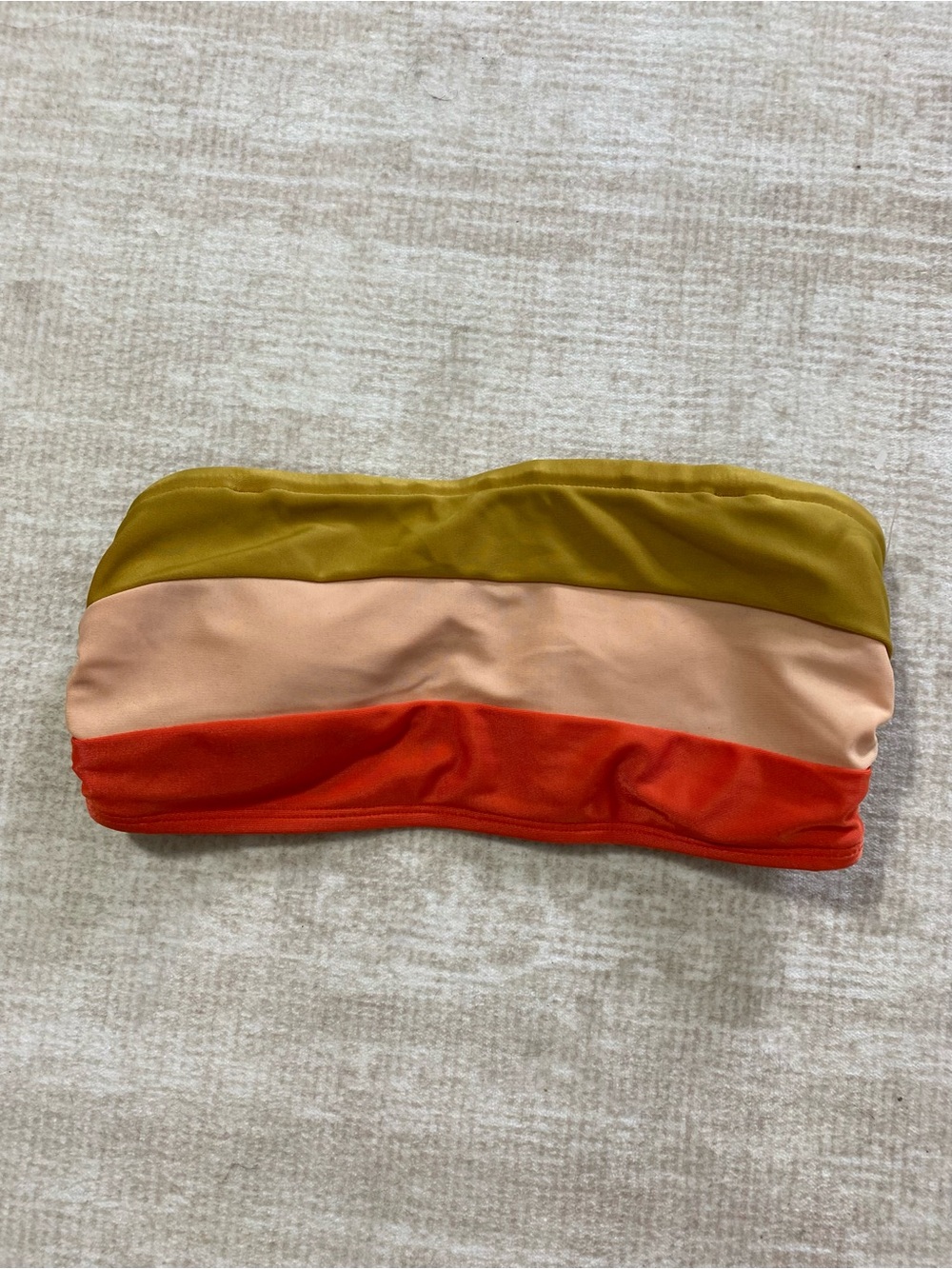 Striped Bandeau Swim Top in Olive, Peach & Red